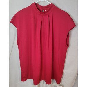 NWT Halara Womens Large Red Stand Collar Back Short Sleeve Work Blouse Pleated